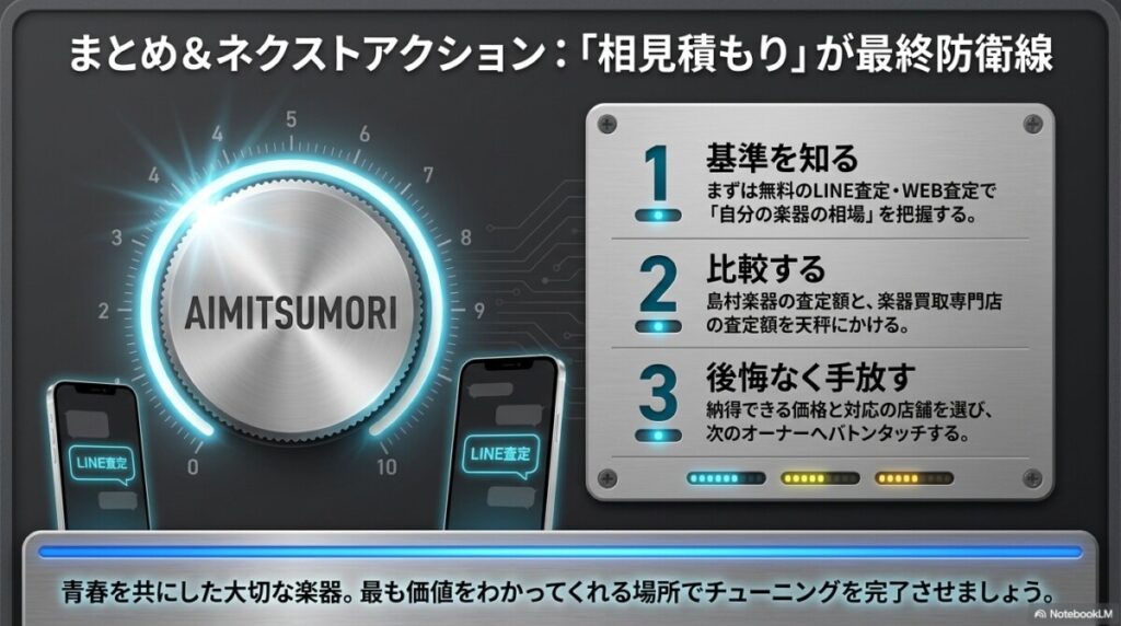 島村楽器の買取で後悔しない！楽器を高く売る3つの手順とコツのまとめの図解