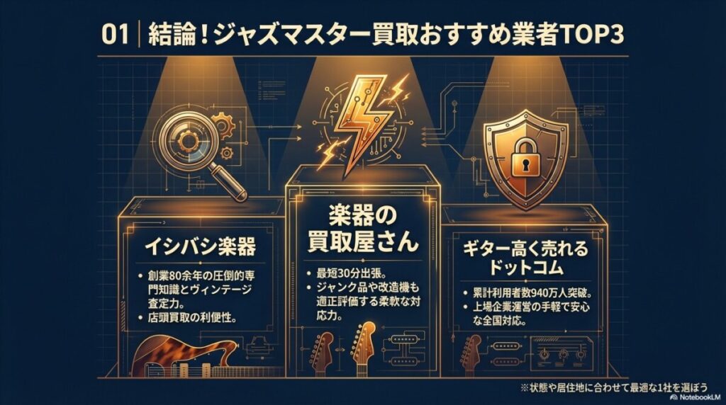 ジャズマスター買取おすすめTOP3！愛好家が選ぶ優良店の図解