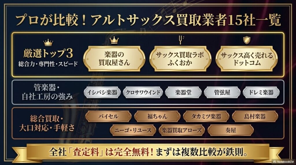 アルトサックス買取業者15社一覧