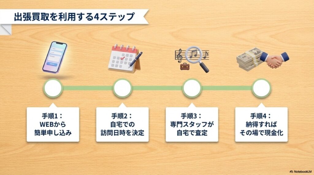 ニーゴ・リユースの出張買取・査定を利用する流れ(申し込みから現金化まで)