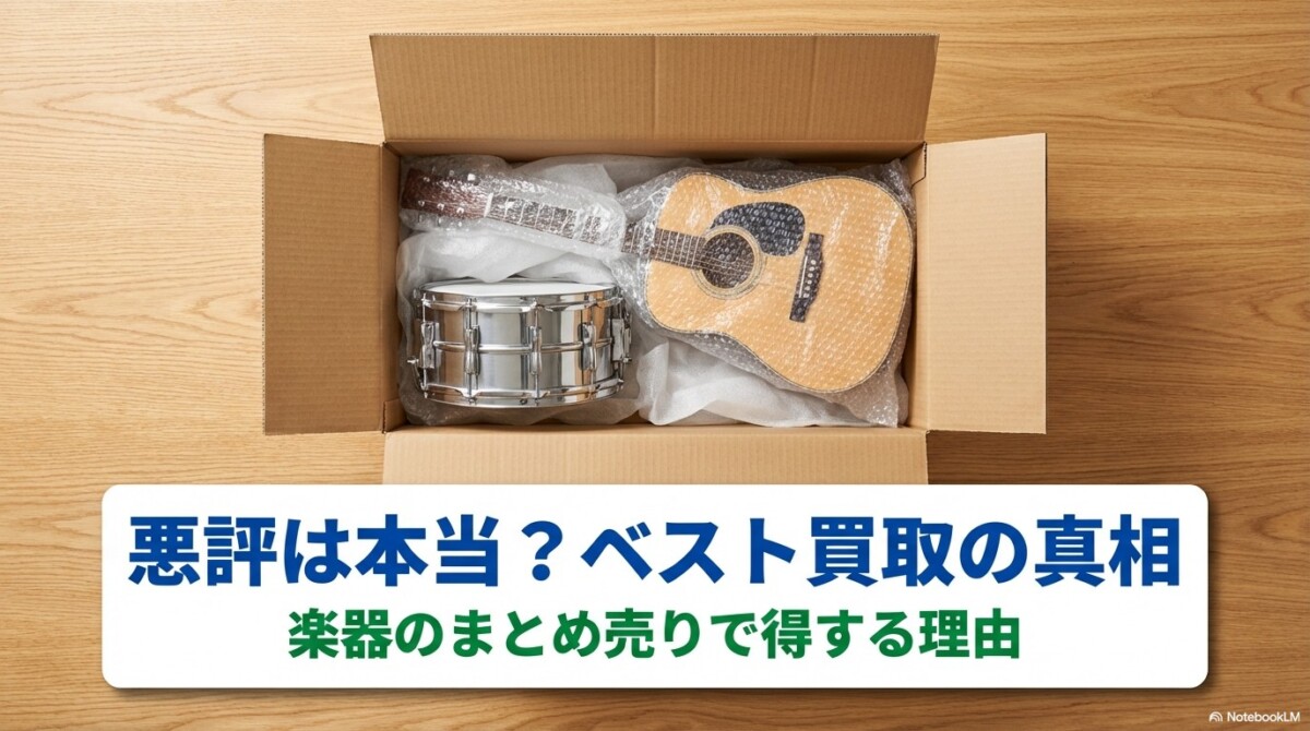 悪評は本当?ベスト買取の楽器買取の評判とまとめ売りで得する理由のアイキャッチ