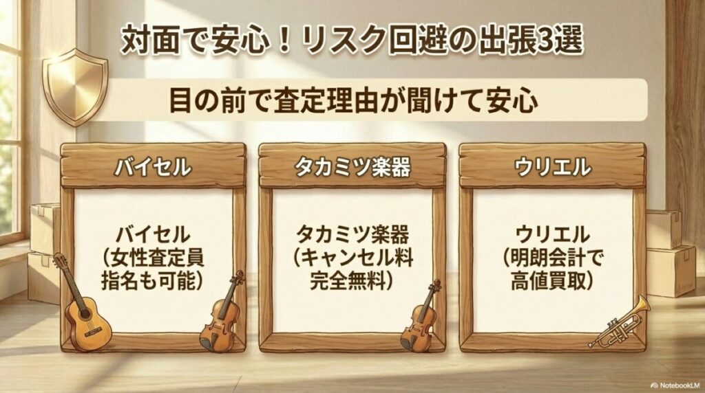 楽器買取アローズ vs 出張買取！リスク回避重視派におすすめの買取業者3選