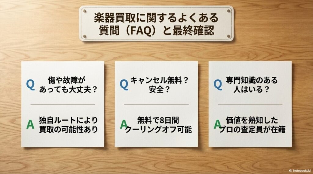 ベスト買取の楽器買取に関するよくある質問(FAQ)と最終確認