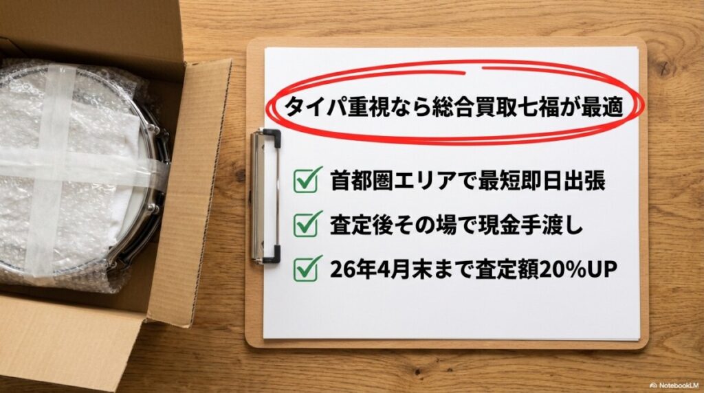 結論から言うと、総合買取七福の楽器買取は「タイパ」を求める人への最適解である