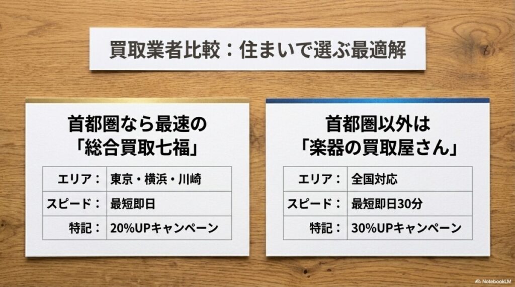 総合買取七福と他社（楽器の買取屋さん）を徹底比較！無料査定の条件は？