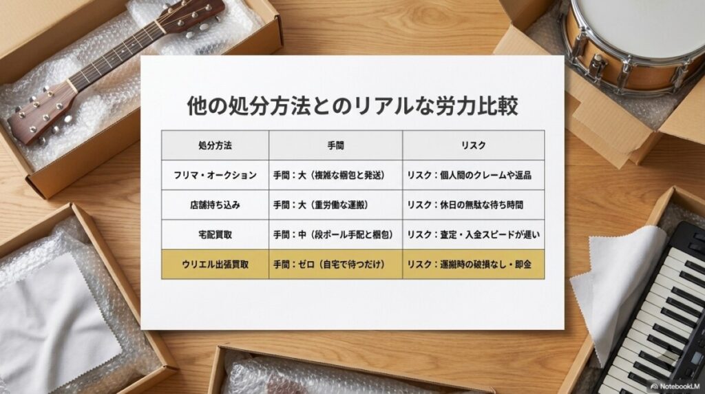 フリマアプリ・店舗持ち込み等、他の処分方法と出張買取の比較