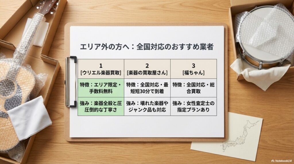 ウリエルと他の楽器買取おすすめ業者を比較！エリア外の全国向け代替サービスは？