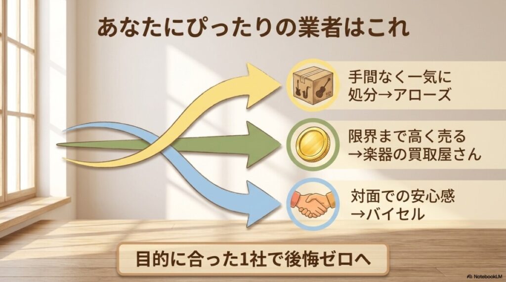 結論：楽器買取アローズの評判総括とあなたに最適な1社の選び方
