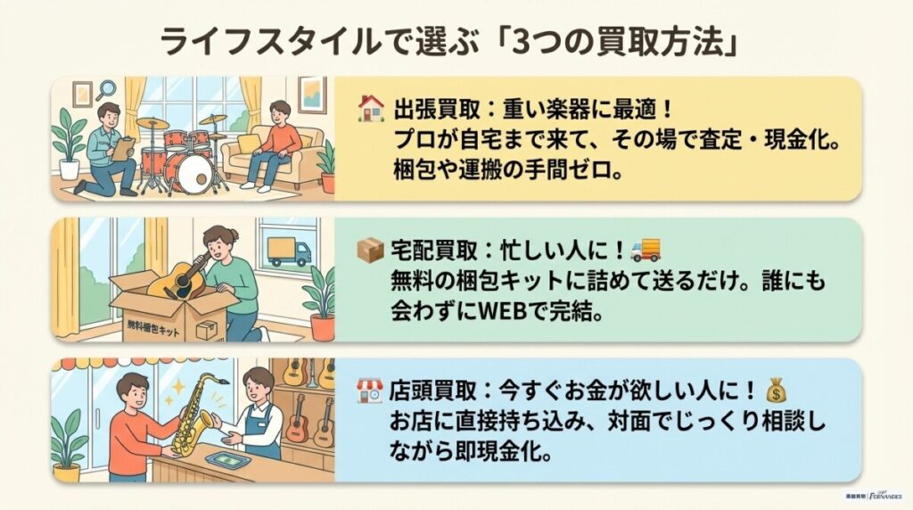 楽器買取方法　図解イラスト