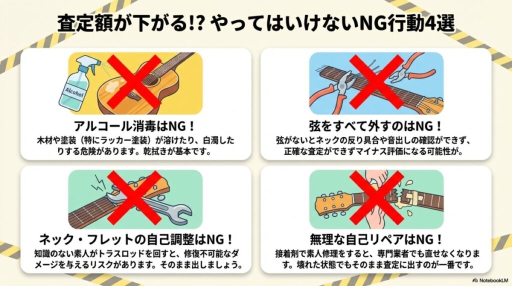 査定額が下がるNGなこと　図解イラスト