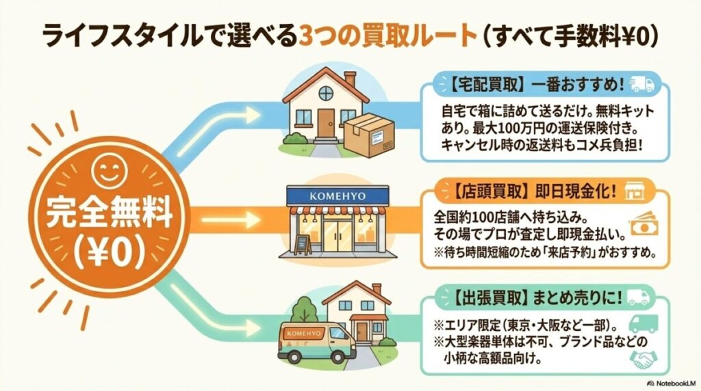 コメ兵の買取方法　図解イラスト
