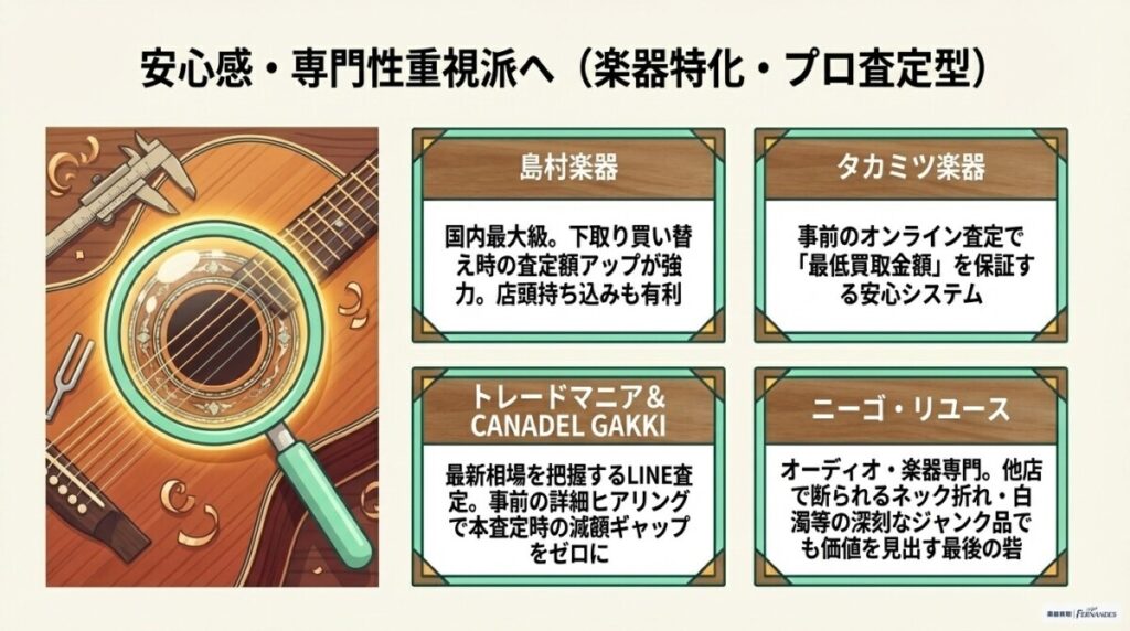 安心感・専門性重視派におすすめのモーリス買取業者5選　図解イラスト