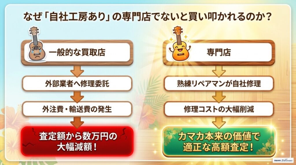 なぜ「自社工房あり」の専門店でないと買い叩かれるのか　図解イラスト