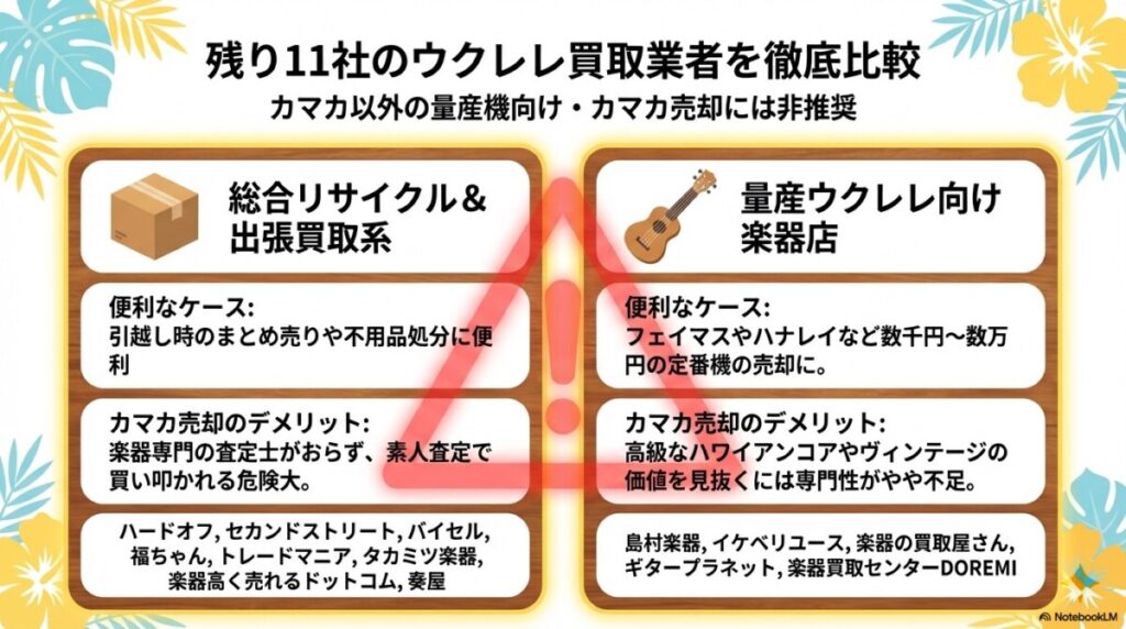 ウクレレ買取業者を徹底比較　図解イラスト