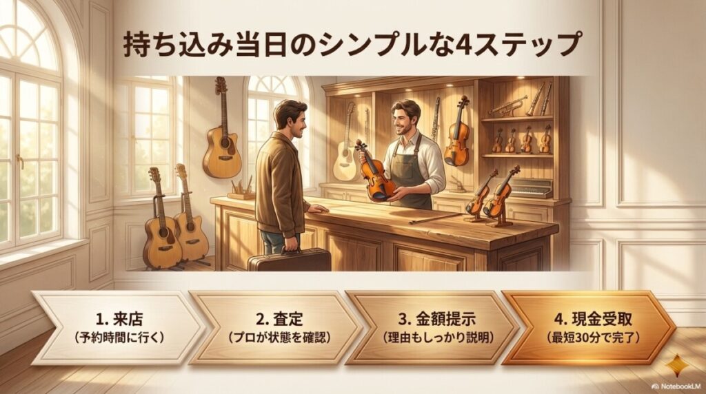 持ち込み当日の4ステップ(来店〜現金受取)