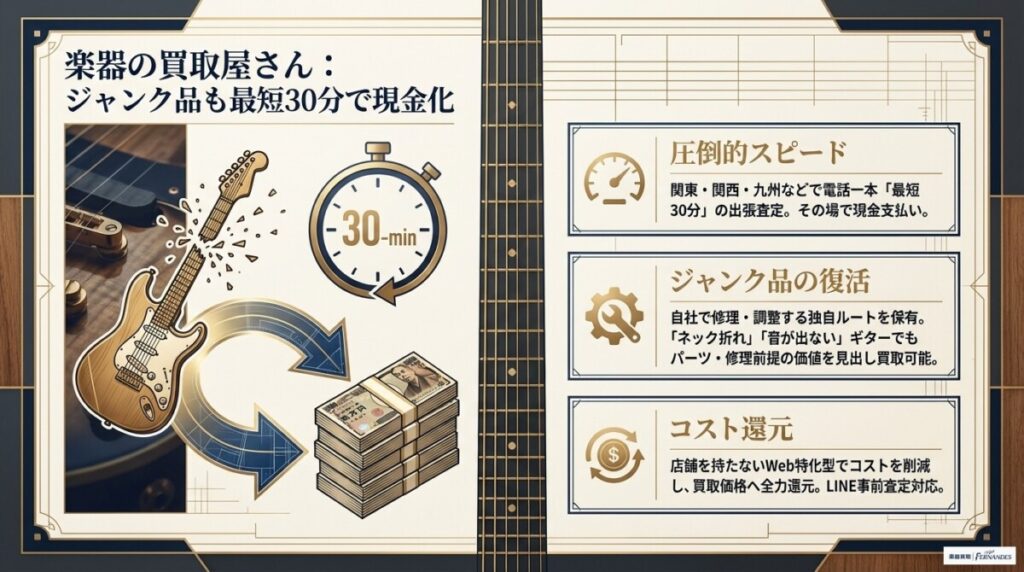 楽器の買取屋さん：ジャンク品のギター買取も最短30分で出張査定