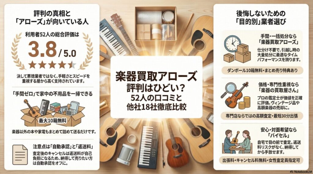 楽器買取アローズ 評判はひどい？52人の口コミと他社18社徹底比較のアイキャッチ