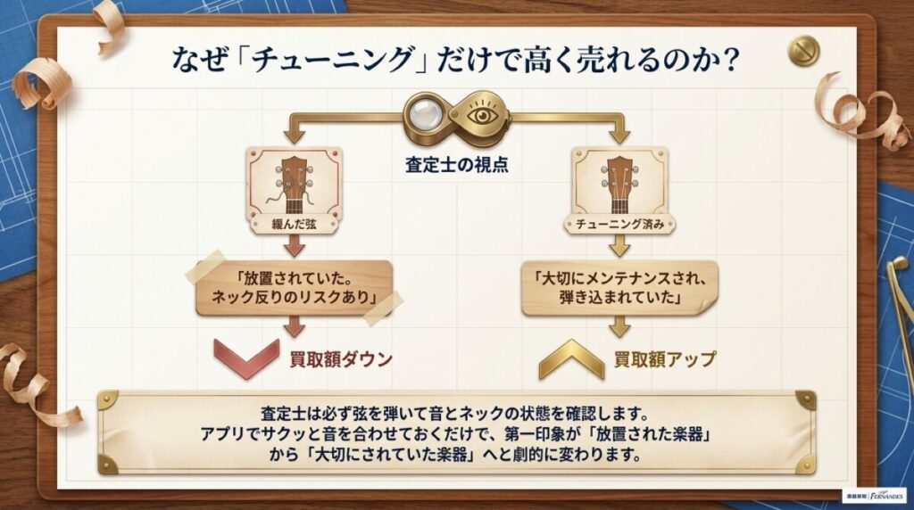 3. 弦をチューニングして「メンテナンス済み」をアピールする