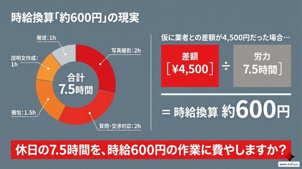時給換算約600円？出品から発送まで合計約7.5時間の労力