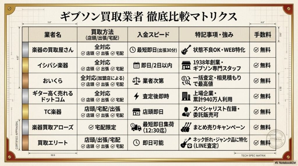 ギブソン（Gibson）買取おすすめ業者7選！出張買取や宅配などサービスを徹底比較