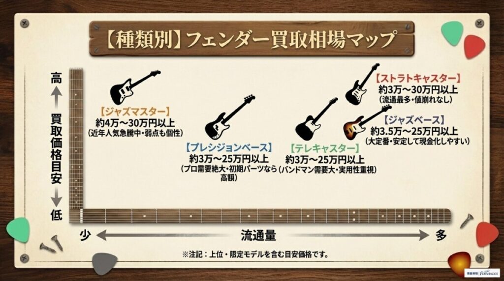 【種類別】フェンダーギター・ベースの買取相場（ストラトキャスター・ジャズマスター等）