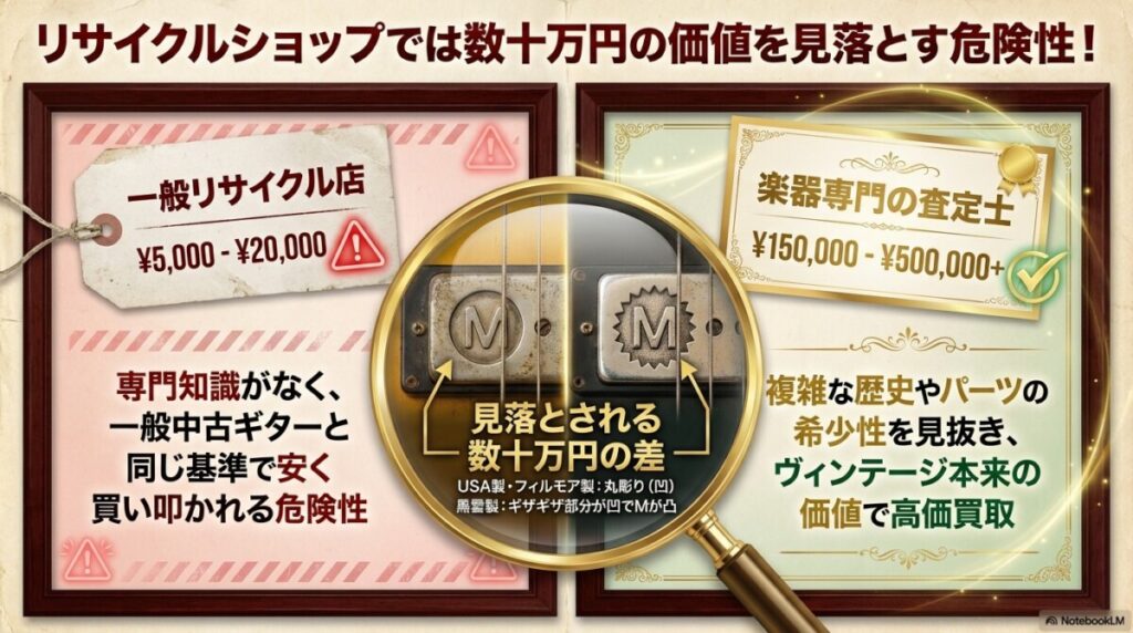 モズライト、リサイクルでは安く買い叩かれる危険性があることを示した図解。