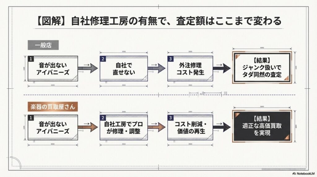 自社修理工房があるから「壊れたギター」でも高価買取のチャンス