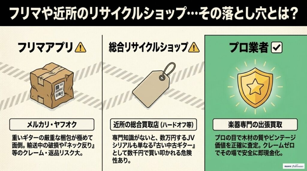 フリマアプリやリサイクルショップでの買取相場比較と注意点￼の図解