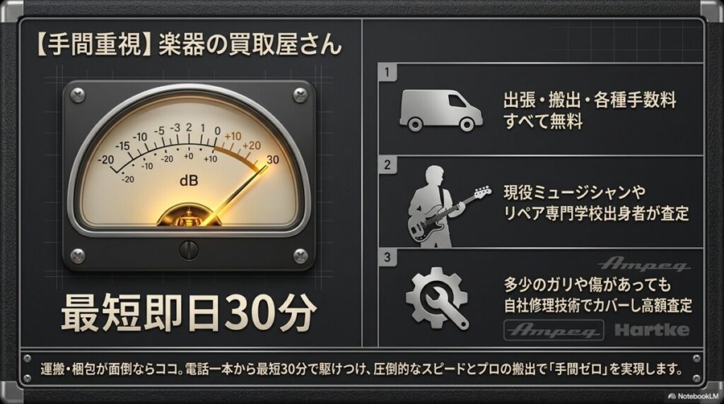 【手間重視】重いベースアンプの出張買取・搬出に強い「楽器の買取屋さん」