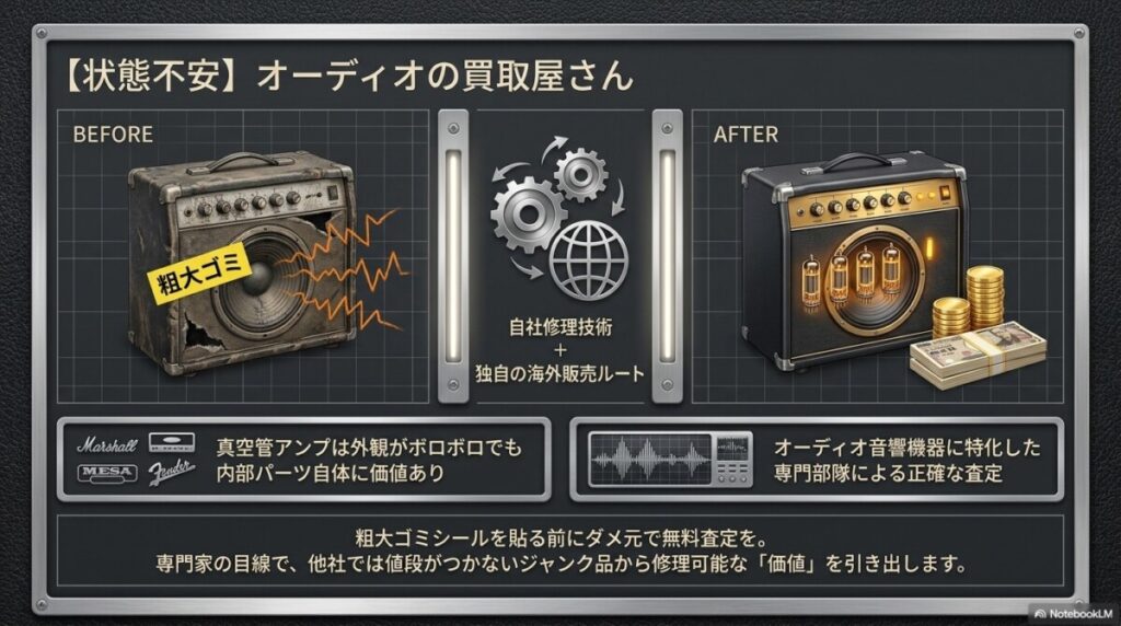 【状態不安】古い・音が出ないジャンク品の査定なら「オーディオの買取屋さん」