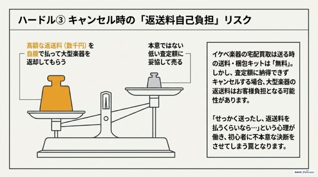 初心者のハードル③：宅配買取キャンセル時に発生する「返送料自己負担」の心理的ハードル