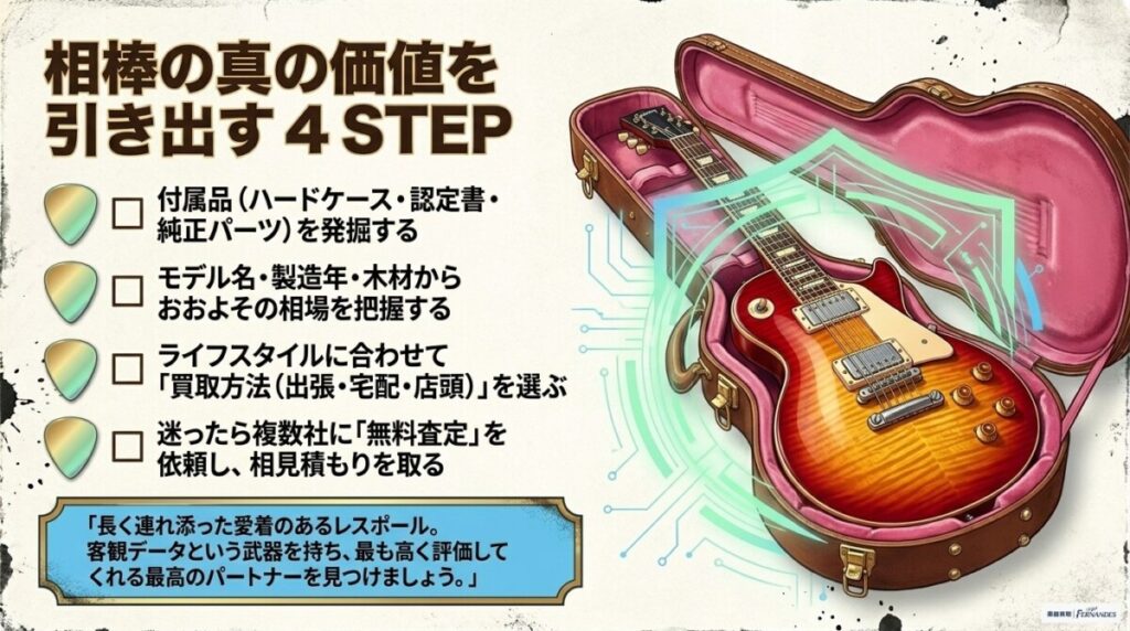 まとめ：知識とデータで自己武装し、レスポールを最高値で手放そうの図解