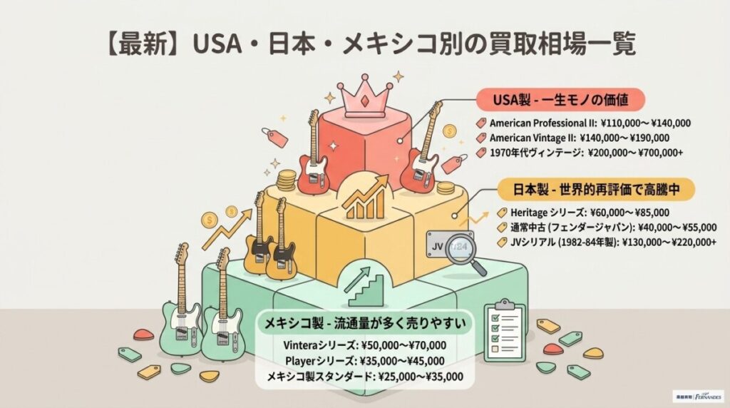 4. テレキャスターの買取相場まとめ（製造国・モデル別）