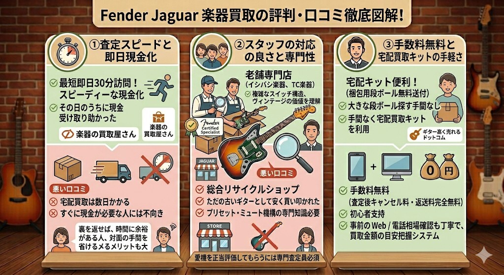 フェンダー・ジャガー楽器買取の評判・口コミ徹底図解