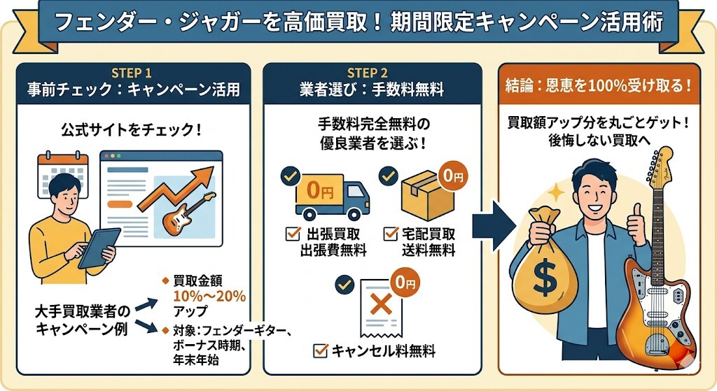 フェンダー・ジャガーを高価買取!期間限定キャンペーン活用術の図解