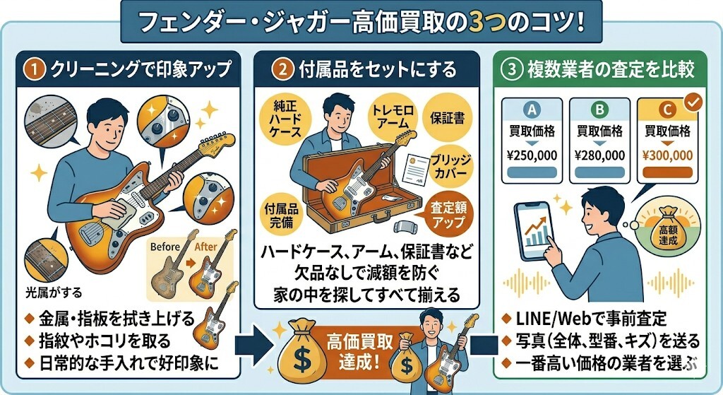 フェンダー・ジャガー高価買取の3つのコツ!の図解