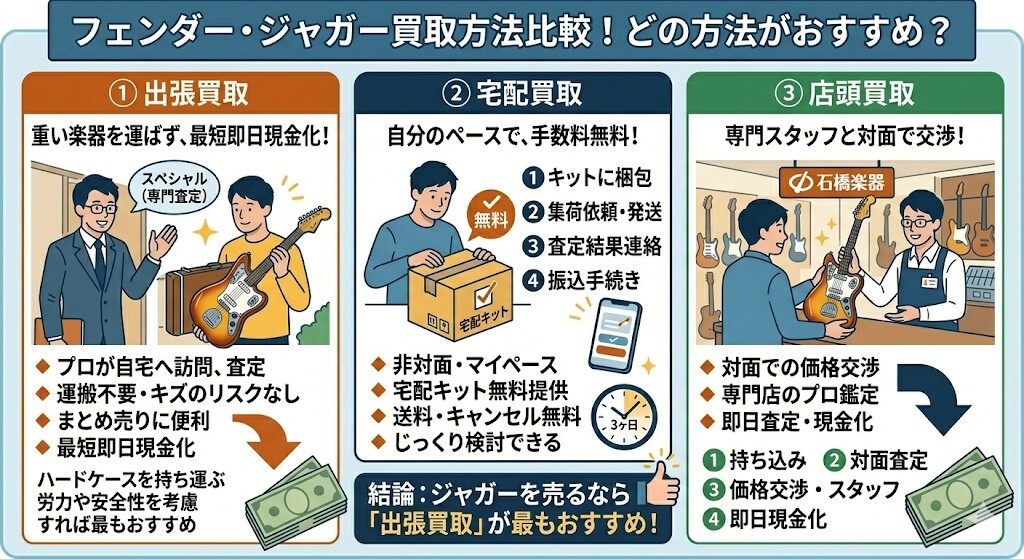 フェンダージャガー買取方法比較!どの方法がおすすめ?の図解