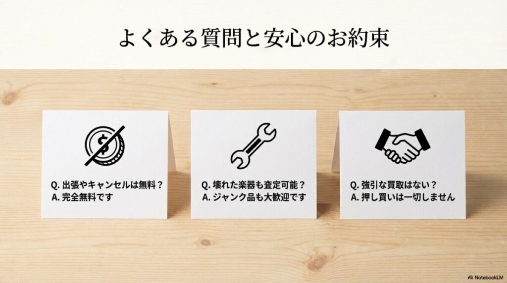 楽器の買取屋さん 大阪堺店の出張買取や査定額に関するよくある質問(FAQ)