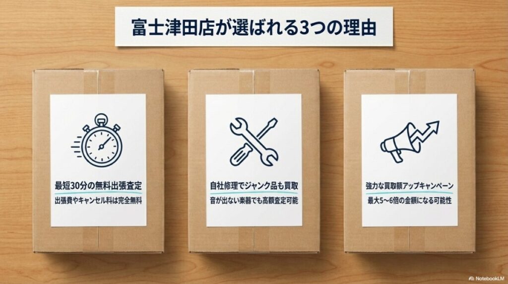 楽器の買取屋さん 富士津田店が静岡東部エリアで選ばれる3つの強み