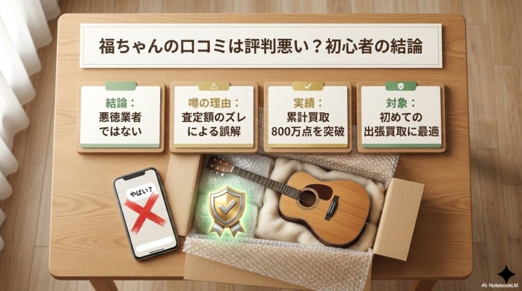 福ちゃんの楽器買取の口コミは評判悪い?初心者が知るべき結論とは