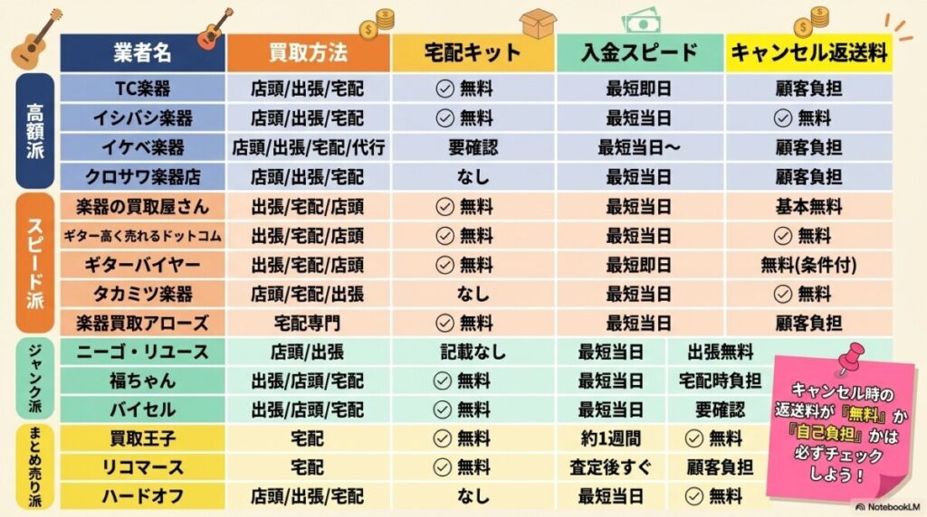 ギター宅配買取おすすめ15社一覧！徹底比較表