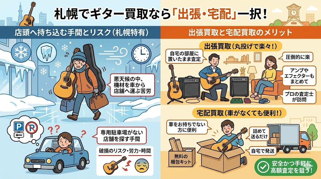 出張買取と宅配買取のメリットをわかりやすく図解