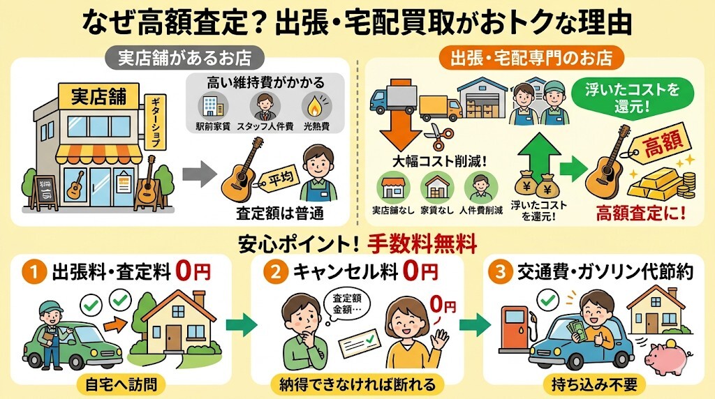 店舗維持費がかからない分、高額査定が出やすいをわかりやすく図解