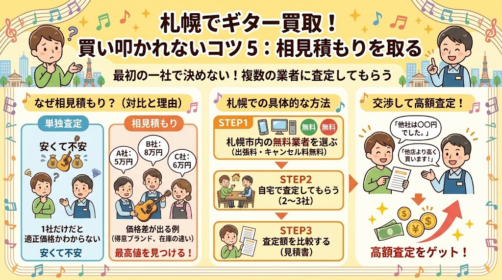 5. 必ず相見積もりを取り、査定額を比較するをわかりやすく図解