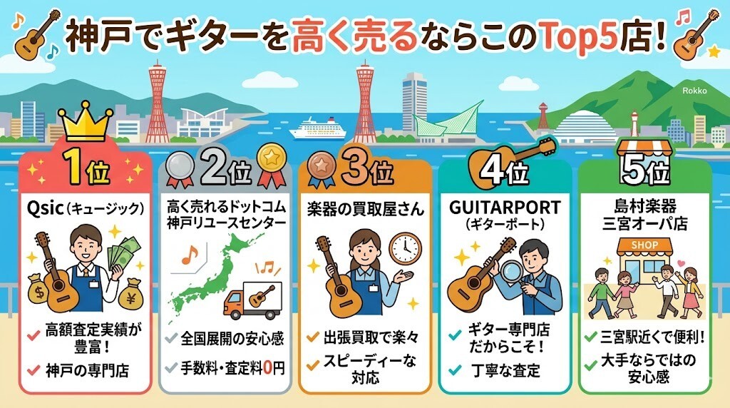 神戸でギターを高く売るならこのTop5店!をわかりやすく図解