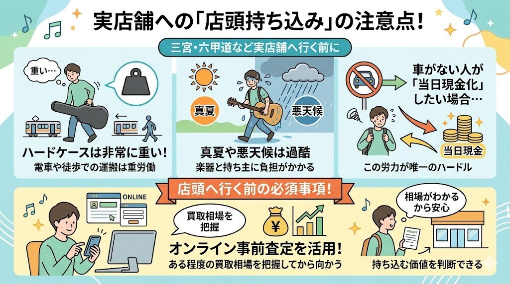 三宮・六甲道など実店舗への「店頭持ち込み」の注意点をわかりやすく図解