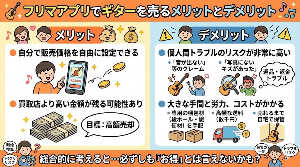 フリマアプリのメリットとデメリットをわかりやすく図解