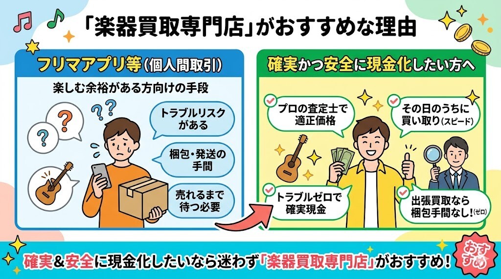 楽器買取専門店がおすすめな理由をわかりやすく図解