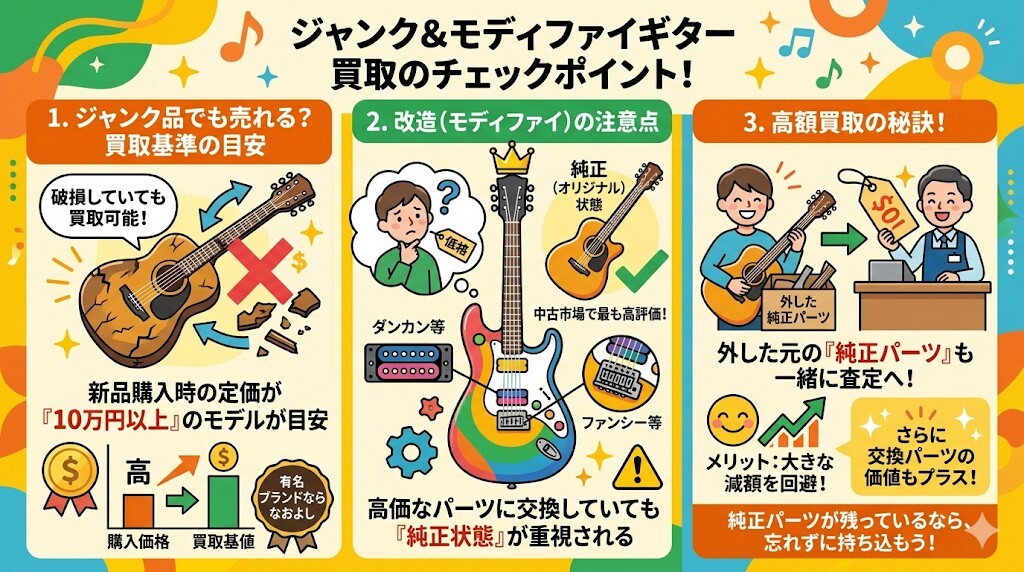 ジャンク品の買取基準とは?改造・モディファイパーツの注意点をわかりやすく図解