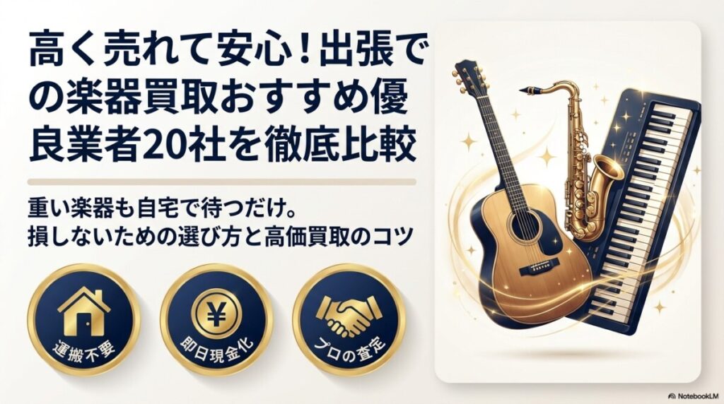 高く売れて安心！出張での楽器買取おすすめ優良業者20社を徹底比較　アイキャッチ